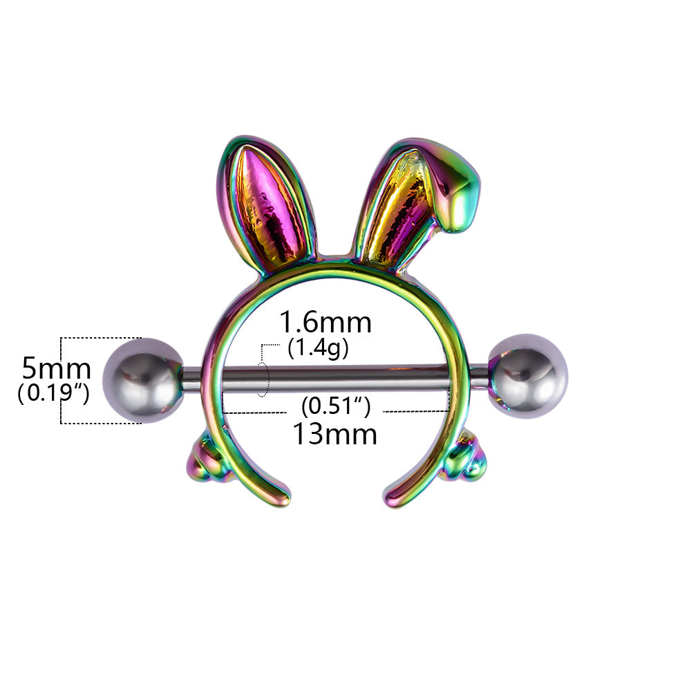 Size specifications for bunny nipple shield showing 1.6mm 14G thickness.