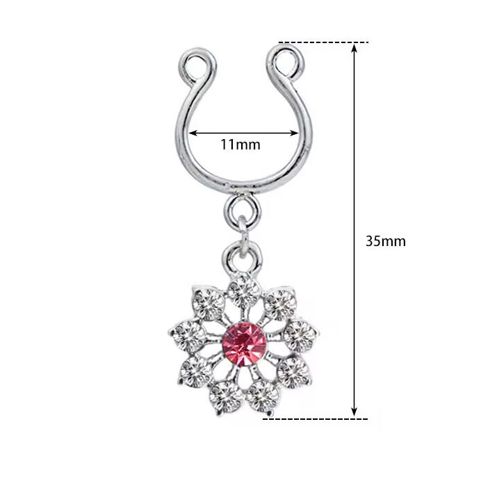 Diagram showing the 11mm opening and 35mm total length of the adjustable faux nipple jewelry.