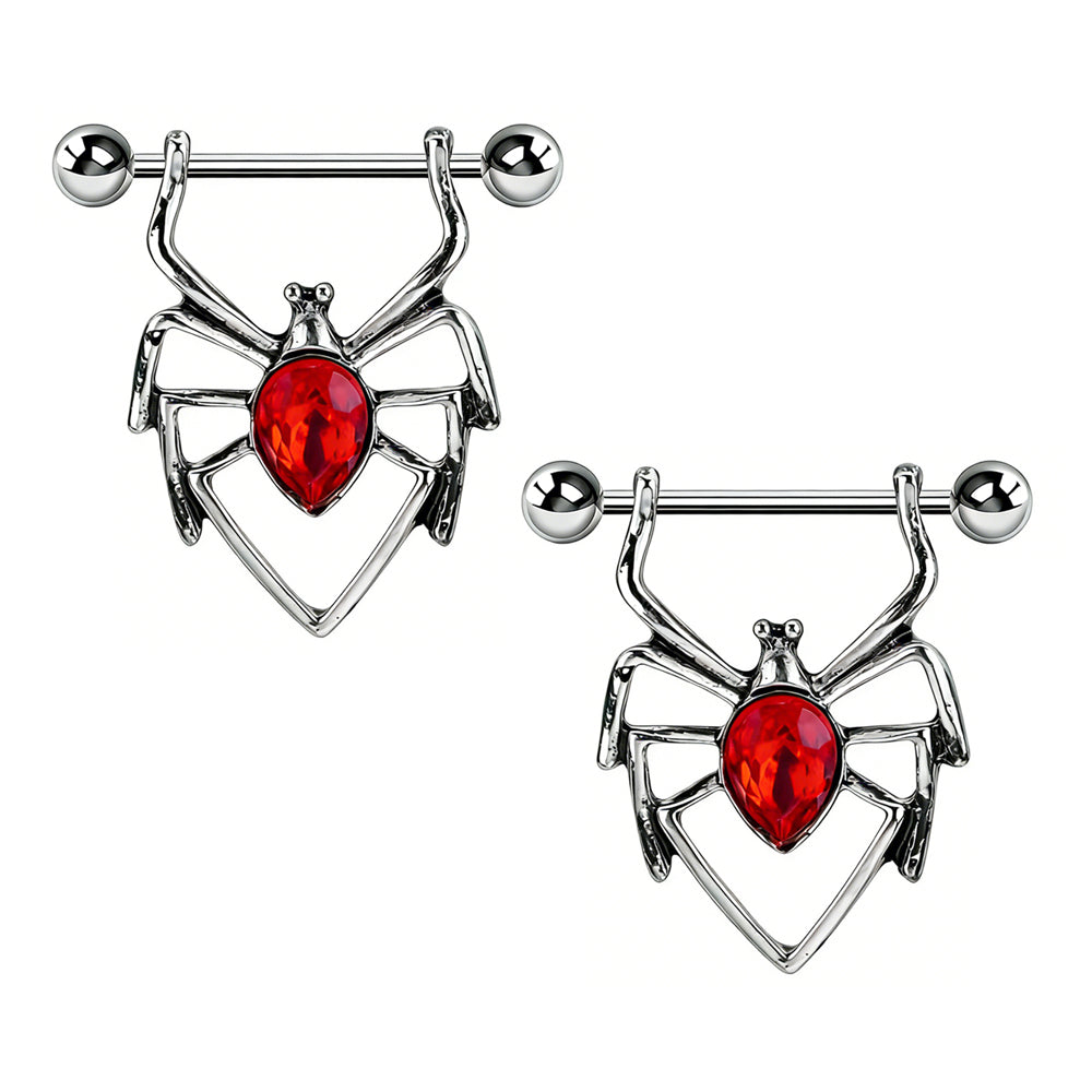 Detailed measurement guide for the spider nipple ring showing 14G thickness and 14mm bar length.