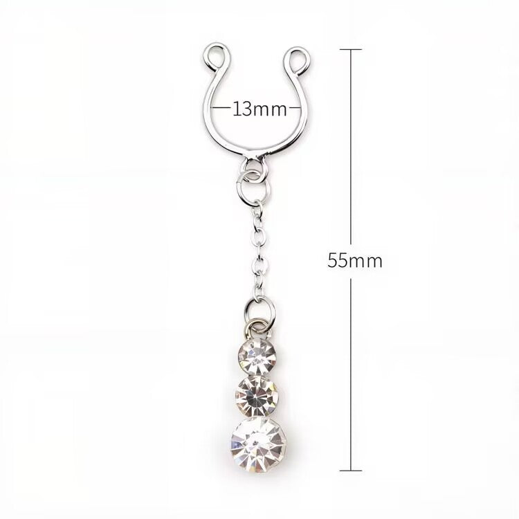 Size specifications for fake nipple ring showing 13mm width and 55mm length.