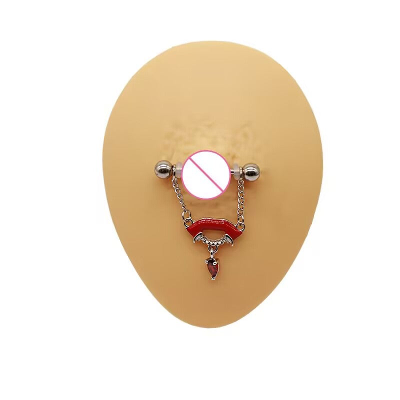 Vampire lips nipple shield demonstrated on a jewelry display mold.