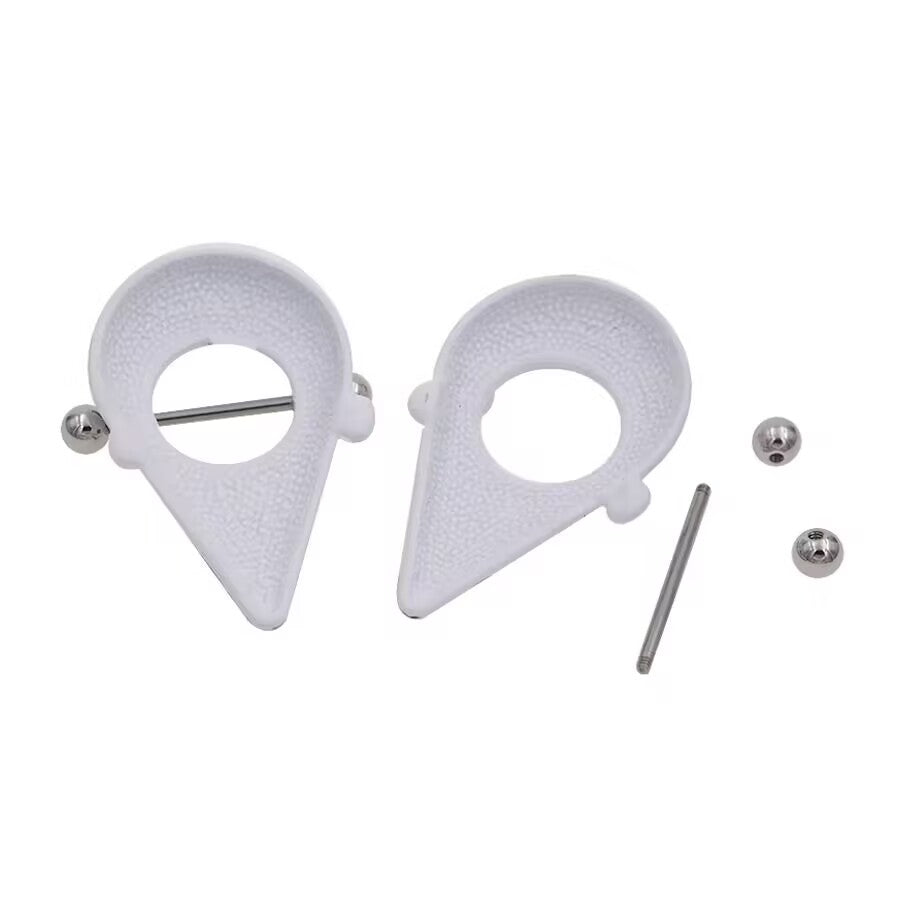 Disassembled view of ice cream nipple shield showing the back casing and removable barbell.