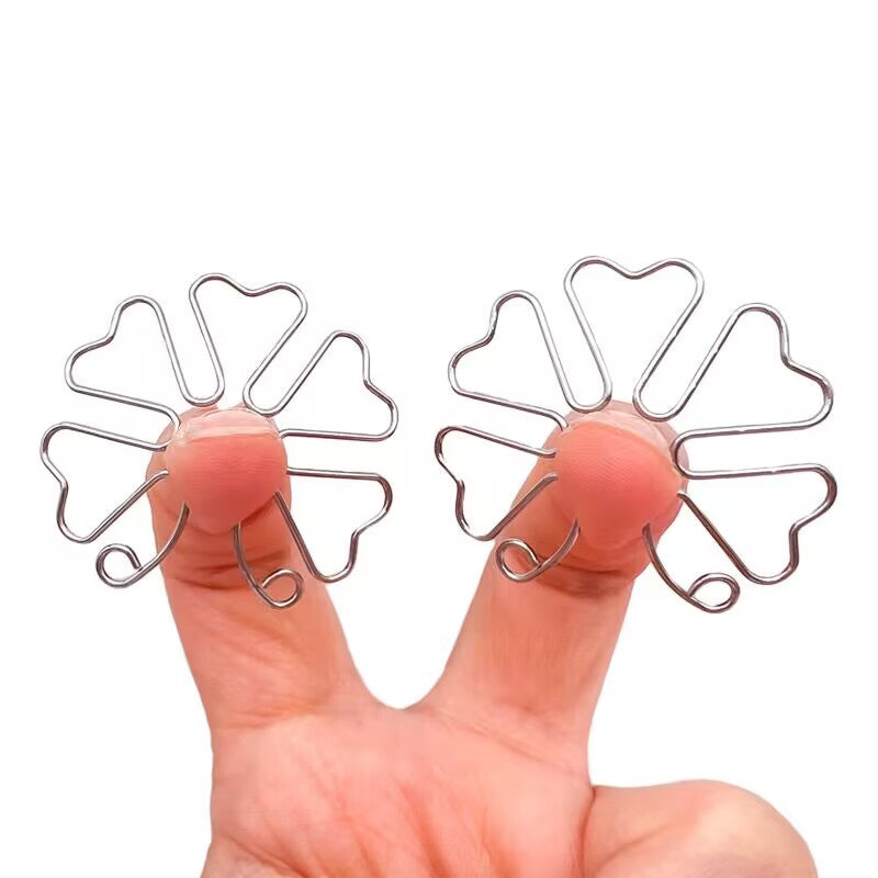 Demonstration of how to wear the adjustable floral clips on fingers to show size and tension.