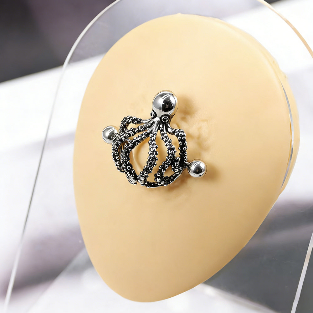 Realistic display of an octopus nipple shield on a silicone model.
