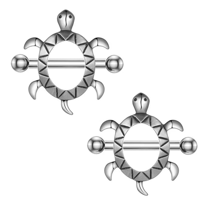 A pair of symmetrical sea turtle nipple piercing rings for women’s body jewelry