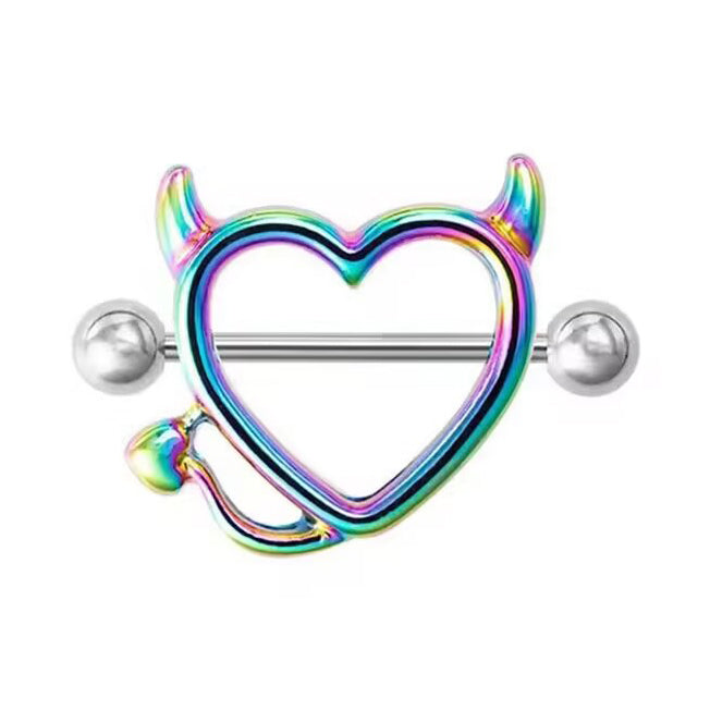 Vibrant rainbow multi-color devil heart nipple piercing jewelry