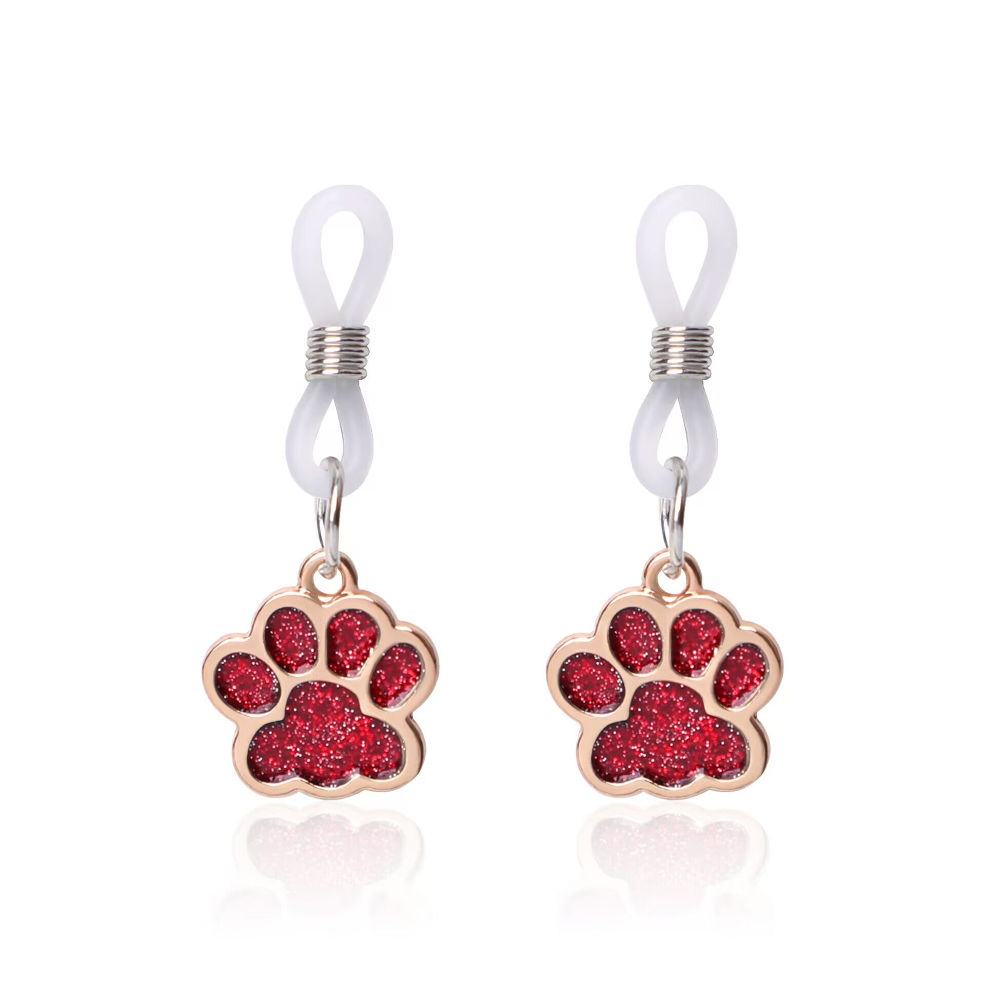 Adjustable non-piercing body jewelry featuring vibrant red sparkling paw charms