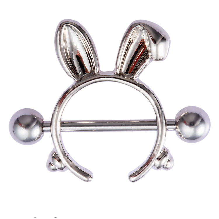 High-shine silver bunny ear nipple shield with one folded ear.