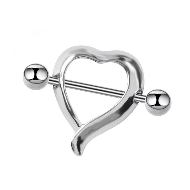 Single silver heart nipple shield with smooth fluid silhouette