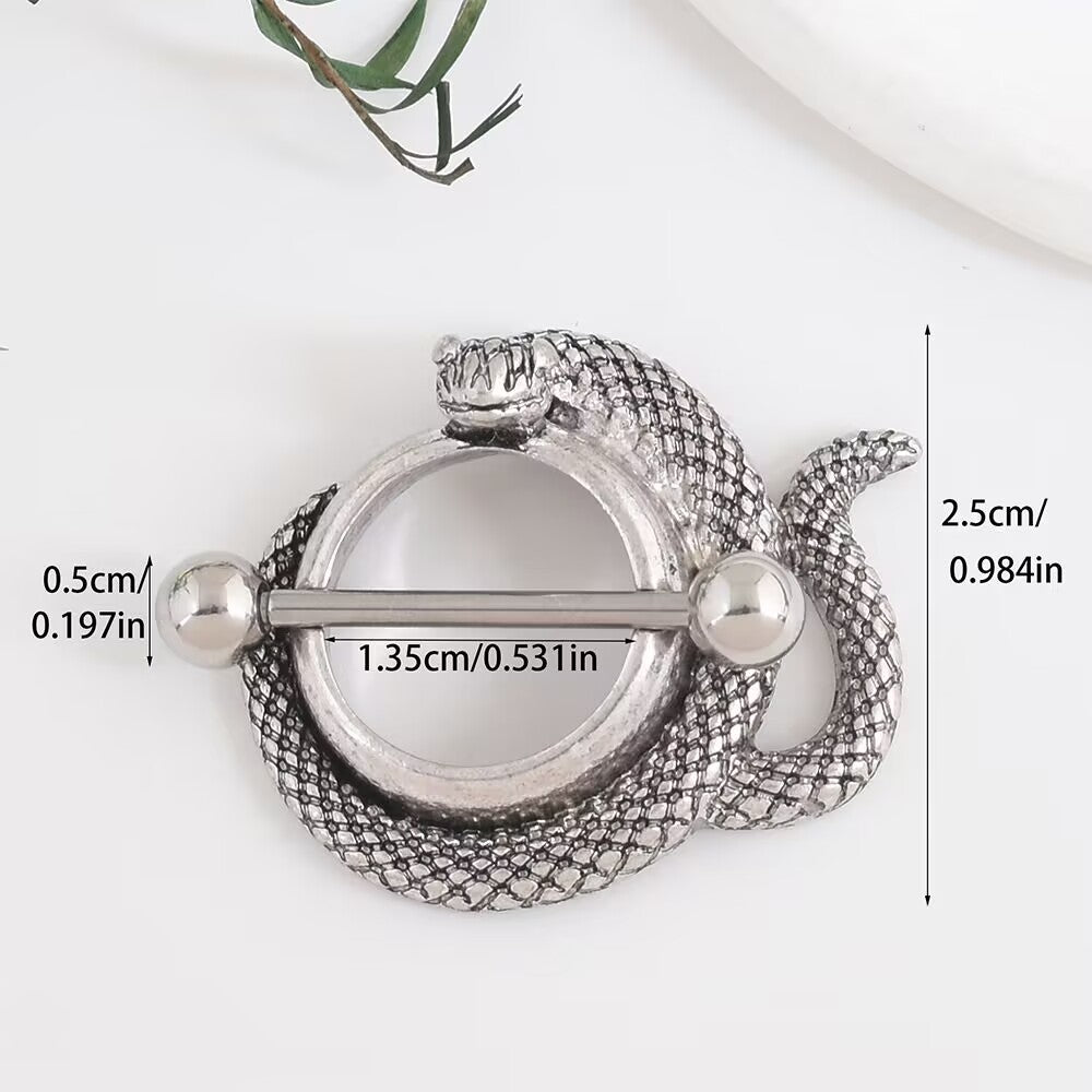 Dimension guide for snake nipple shield showing 1.35cm inner length and 2.5cm height.