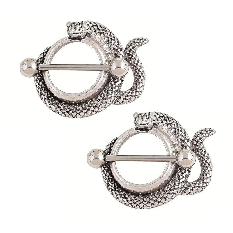 A pair of matching snake-themed nipple shield jewelry for a complete look.