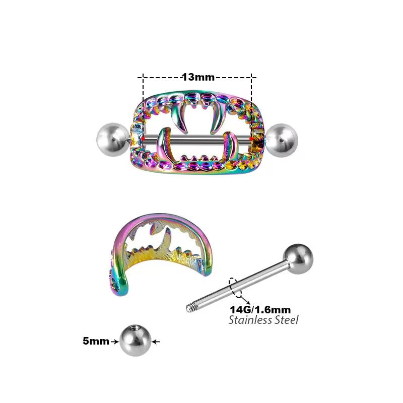 Size chart for vampire nipple shield showing 14G thickness and 13mm inner diameter.